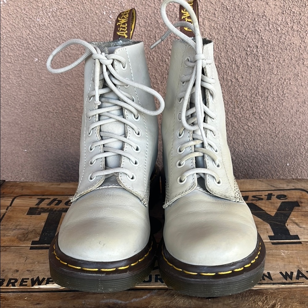 Dr. Martens cream colored Combat Boots with Chunky Sole